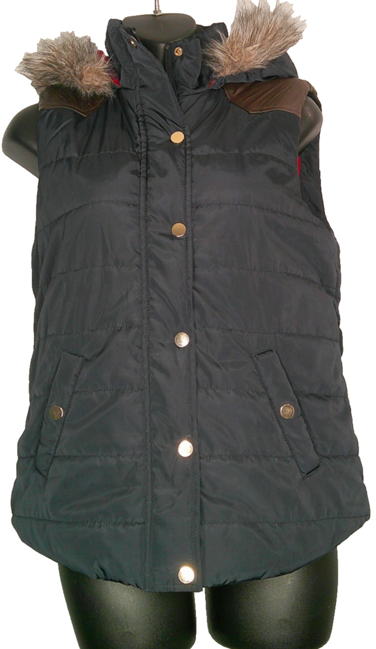 CiSono Original Medium Navy Puffer Vest with Red Navy Buffalo Check and Hood wit
